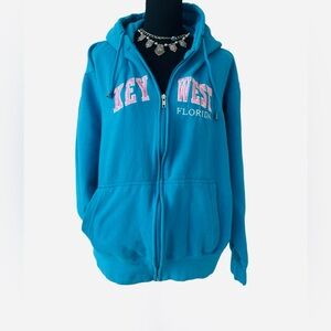 #28 ESY SURF CO ~ Aqua Blue Key West Florida Zip Up Drawstring Hoodie w/Pockets